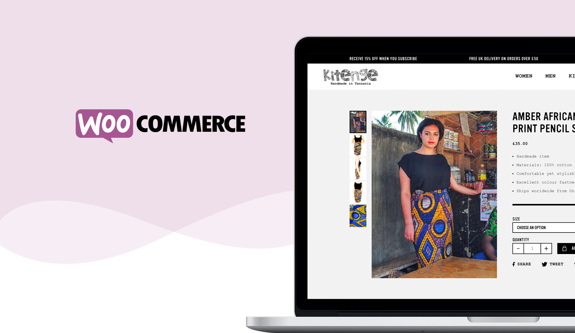 Kitenge Shop is a custom Woocommerce eCommerce store designed and built by London web design agency Fhoke.