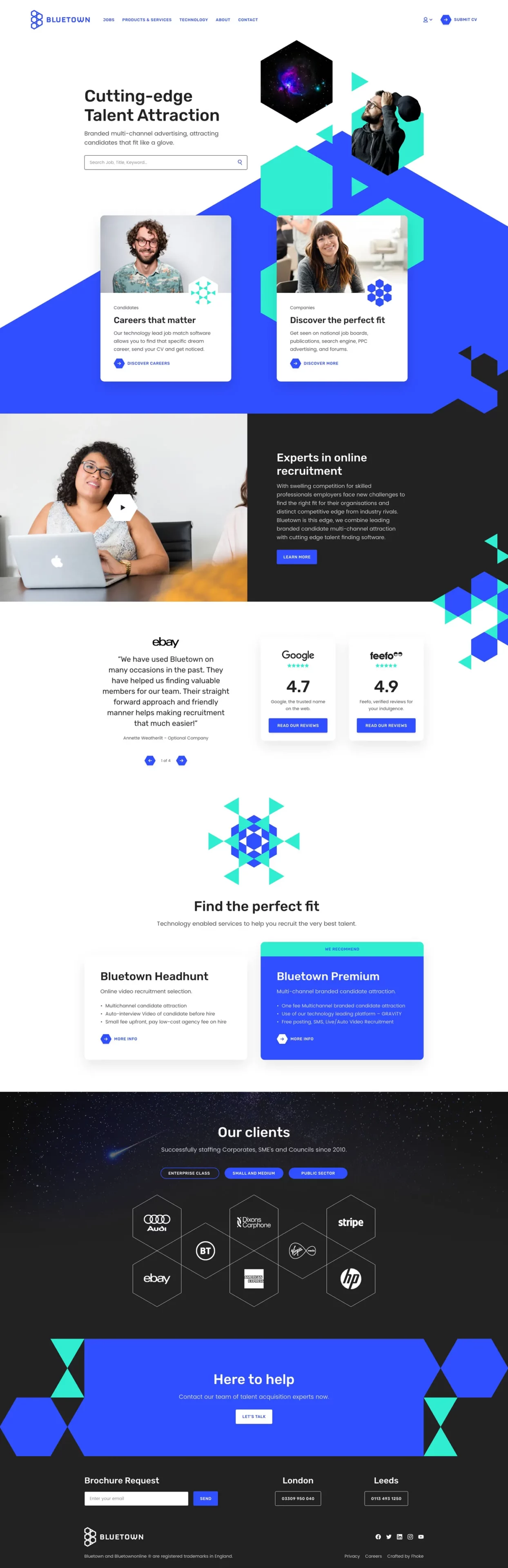 Bluetownonline recruitment agency website design by Fhoke