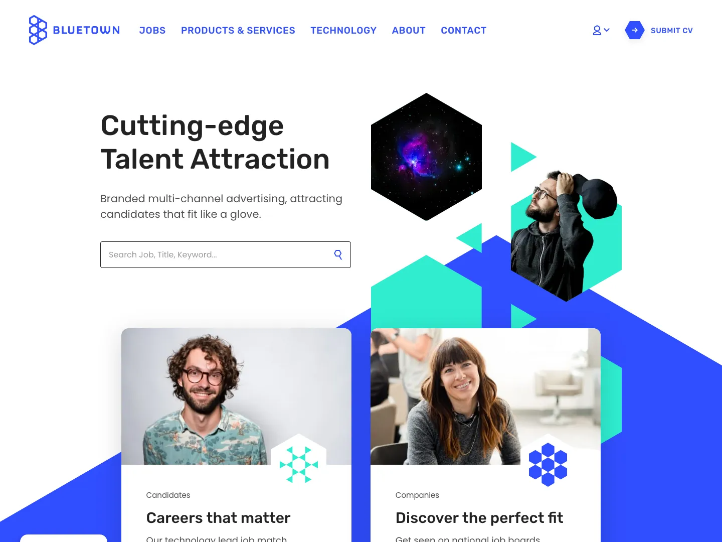 Bluetownonline recruitment agency website design by Fhoke