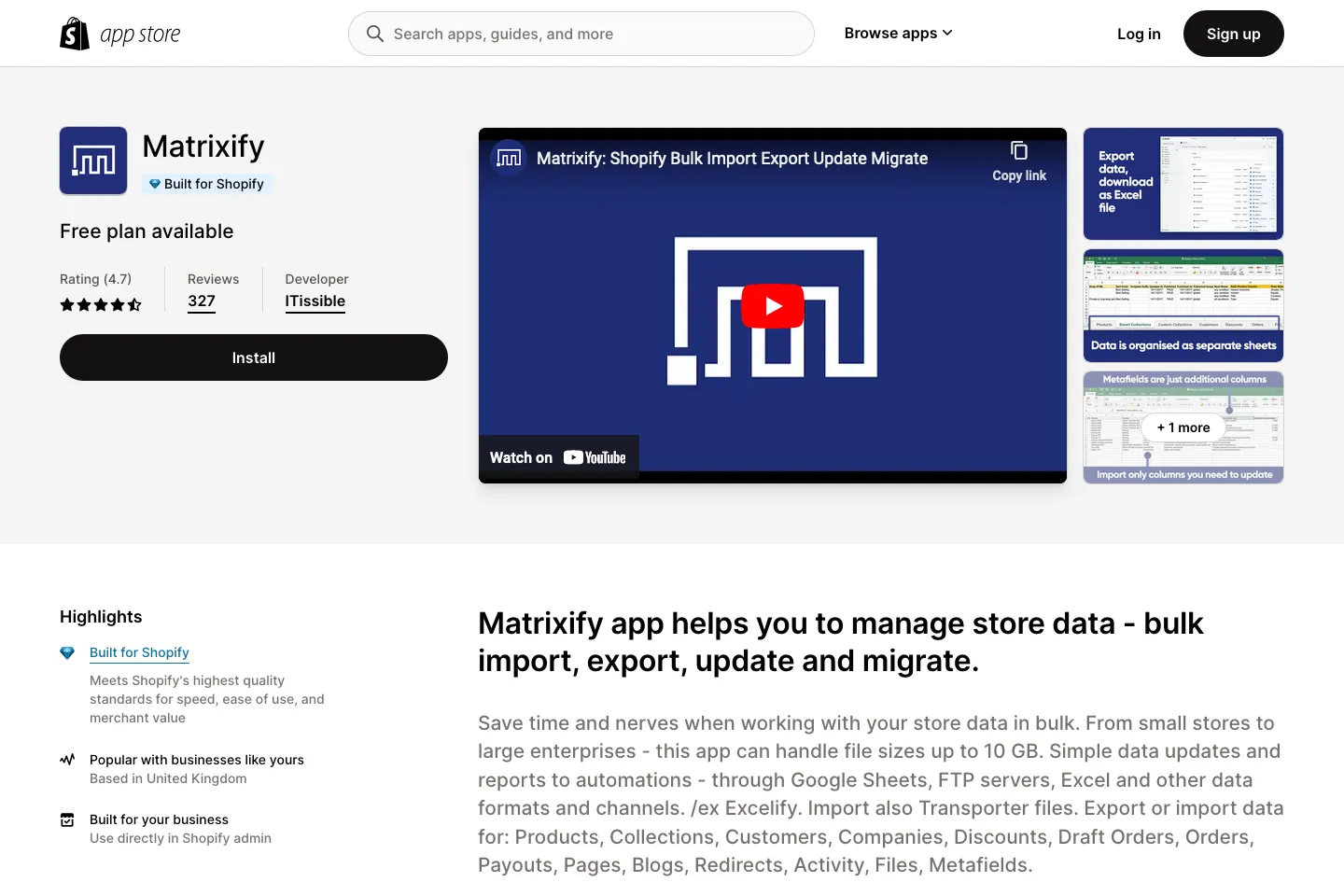 Matrixify Shopify App