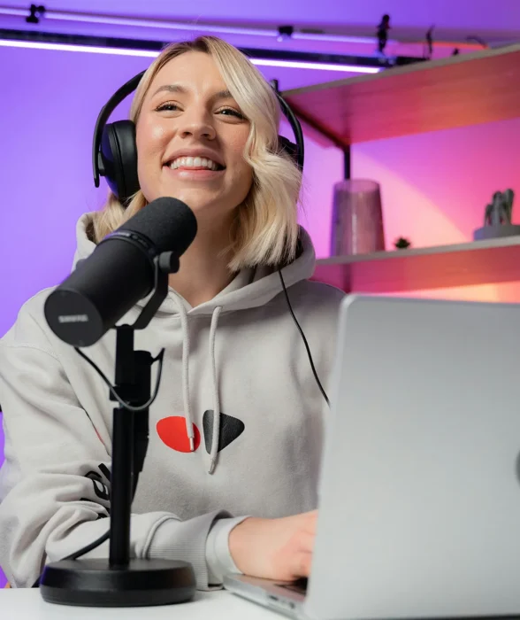 Woman on a podcast
