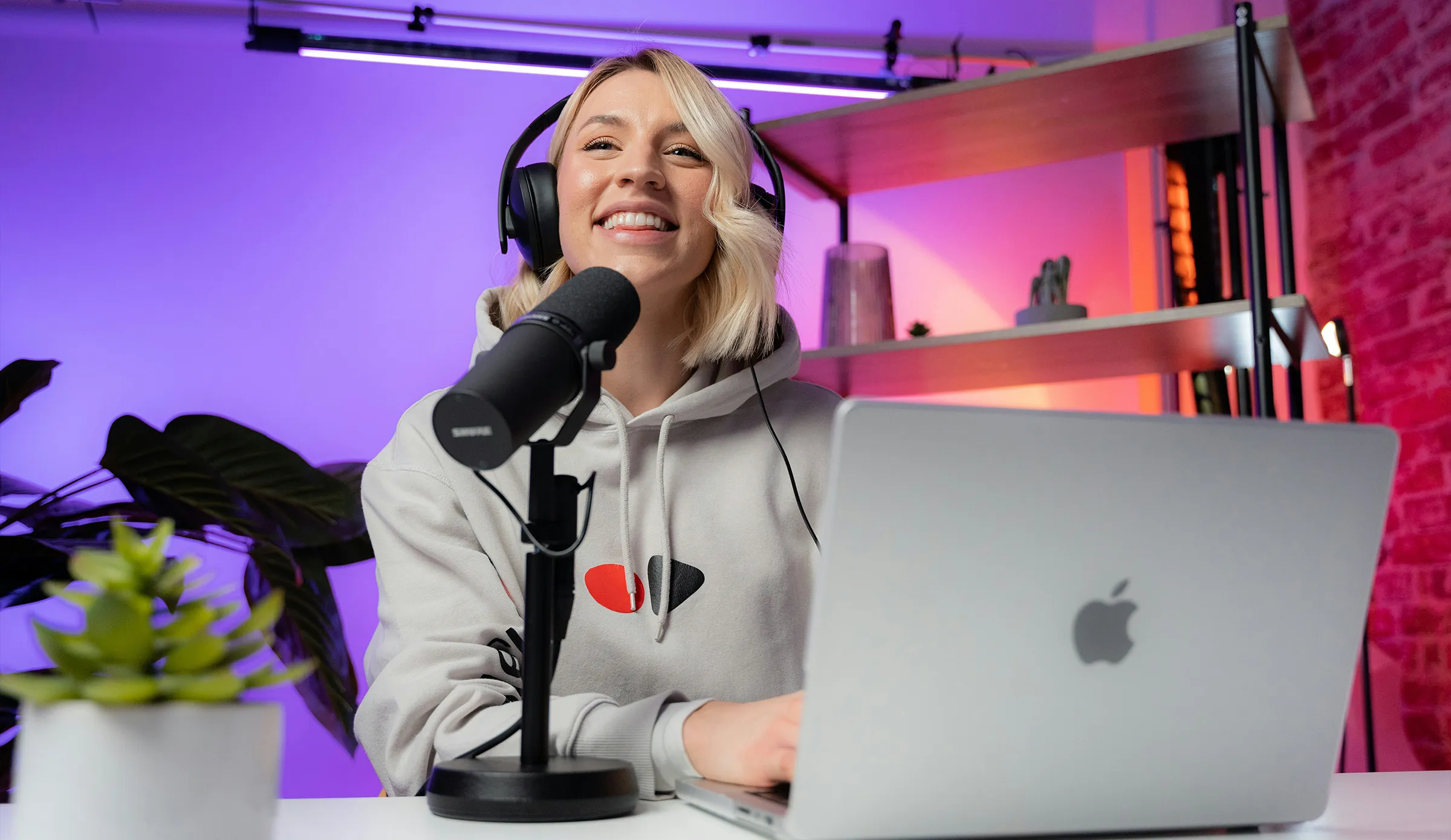 Woman on a podcast