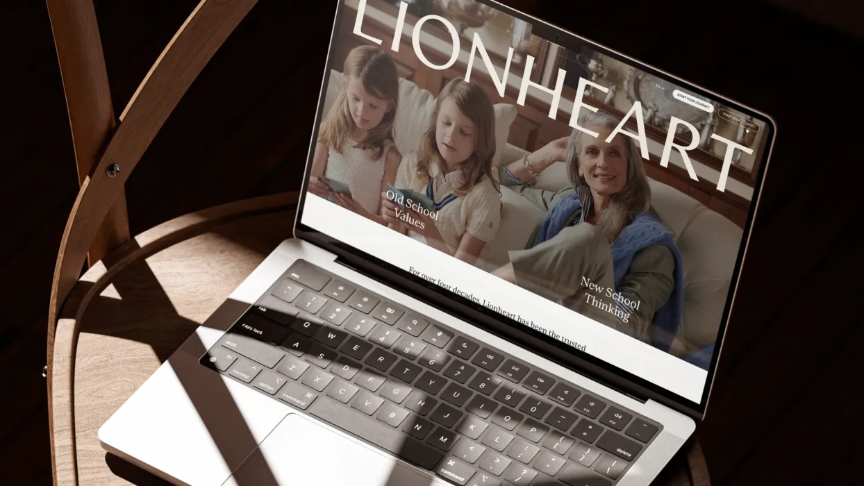 Lioneheart website mockup on a laptop